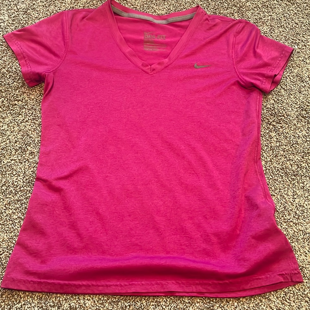 pink nike dri-fit v neck top